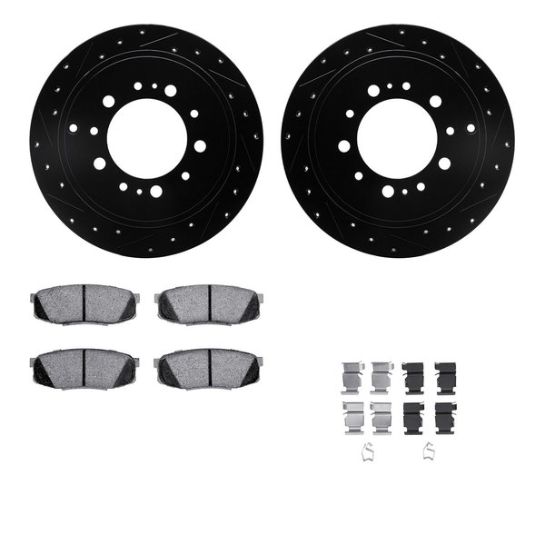 Dynamic Friction Co 8212-76006, Rotors-Drilled, Slotted-BLK w/Heavy Duty Brake Pads incl. Hardware, SLVGeospec Coat,  8212-76006